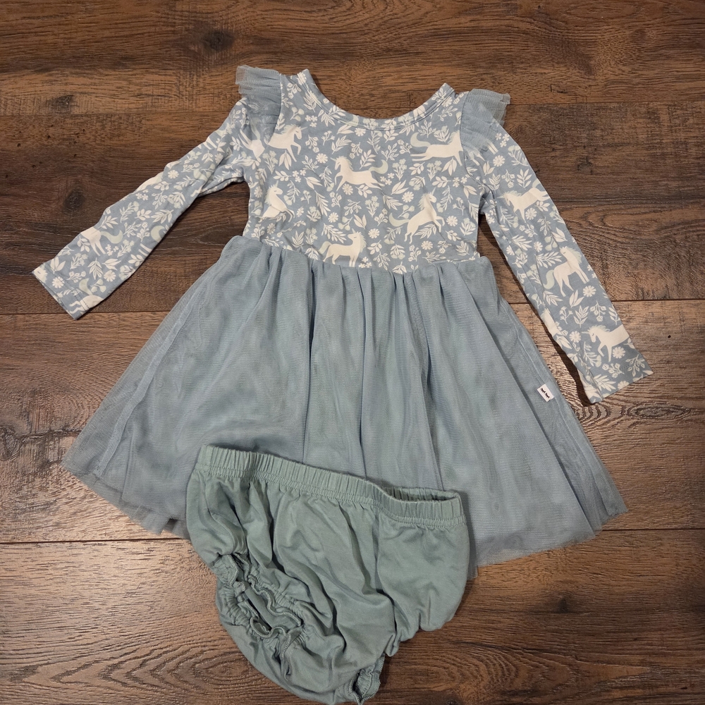 *SOLD* Little Sleepies Blue Floral Unicorn Dress with Bloomers